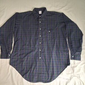Brooks Brothers Mens Button Up Shirt Vintage Preppy Blue Green Red Plaid USA